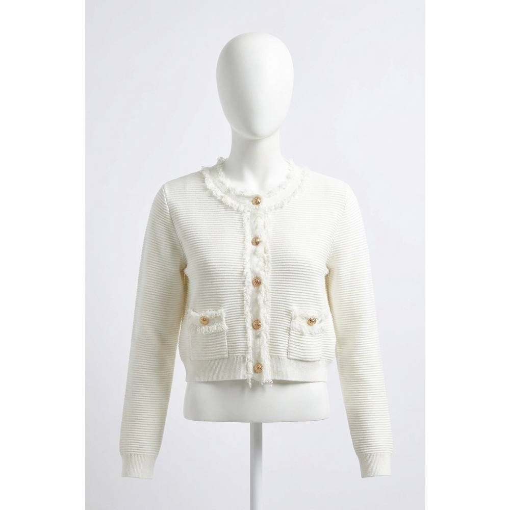 NEW ABLE frayed edge cardigan jacket in ivory